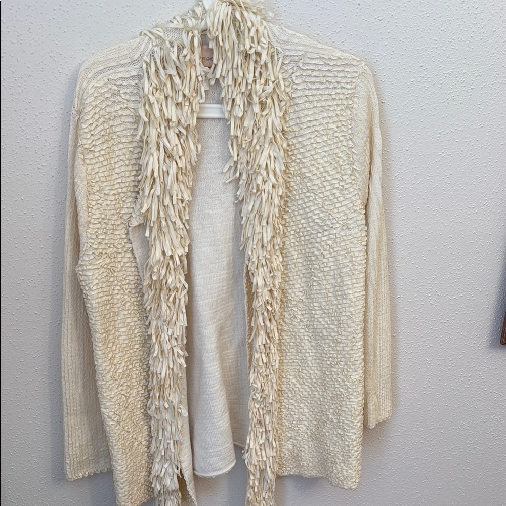 Cream Knit Cardigan with Fringe Detail
